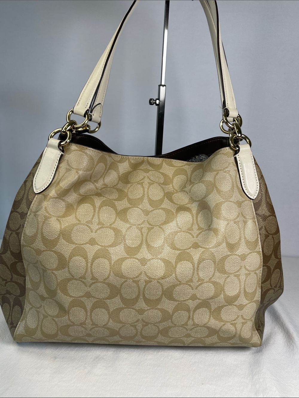 Coach A2079-2313 Hallie Signature Canvas Shoulder Tote Chalk Multi Snake Trim - Picture 4 of 10